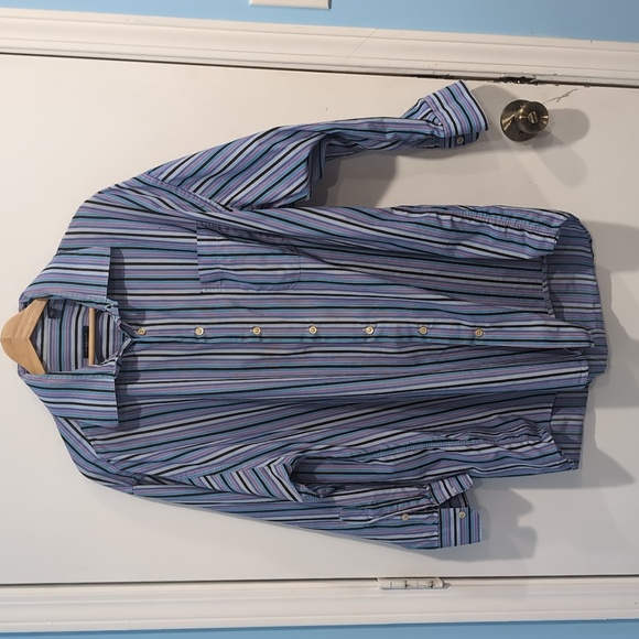 Burberry London Blue/Purple/Black Striped Men's Shirt Made In USA Mens XL
